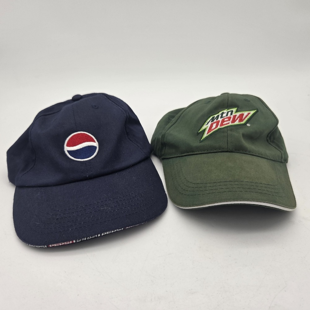 Mountain Dew Soda Gear & Pepsi Omnisource Baseball Cap Hat Lot Of 2 Adjustable